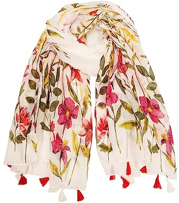 YOUR SMILE Large Boho Scarf for Women Lightweight Floral Printed Scarves Fall Winter Fashion Fringed Shawl wraps (08 White/Pink Floral)