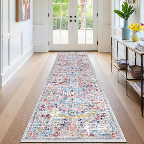 SHACOS Alfombra Estrecha de Pasillo Larga 60x300cm Alfombra Corredor Cocina Antideslizante Vintage Absorbente Lavable Larga para Interior Hall Recibidor Entrada Lavanderia