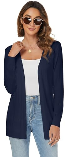 Famrrifuu Cardigan Donna Lungo Cotone Leggero Maniche Lunghe Giacca Elegante Estivo Cardigan in Maglia,Blu,L