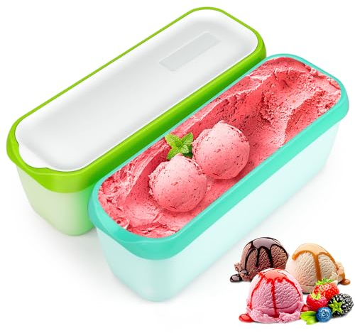 Lot de 2 bacs à glace pour crème glacée - 1,5 l - Réutilisables - Avec couvercle - Empilables - Pour yaourt