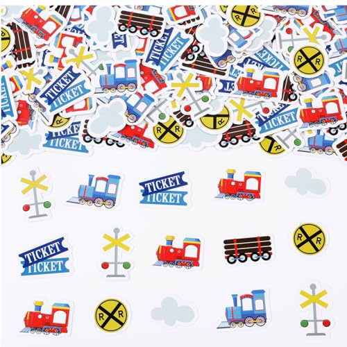 Kreatwow Train Table Decorations 200 Pieces Train Confetti Train Birthday Party Decorations Trains Theme Table Decor Table Scatter Railway Railroad Traffic Sign Table Confetti for Kid's Birthday