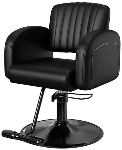 Baasha Professional All Black Salon Chair, Luxury Hydraulic Styling Chair with Soft PU Leather, High-Density Foam Cushion, 360° Swivel, Stainless Steel Frame, Ergonomic Design, 330 lbs Capacity