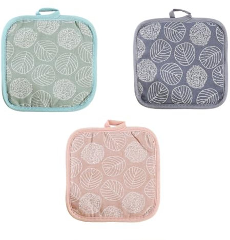 Set di 3 Presine per Cucina, Presine in Cotone Resistenti al Calore Guanti da Forno Imbottito con Cotone Riciclato 17cm x 17cm, Portapentole da Cucina Resistenti al Calore per Cucinare