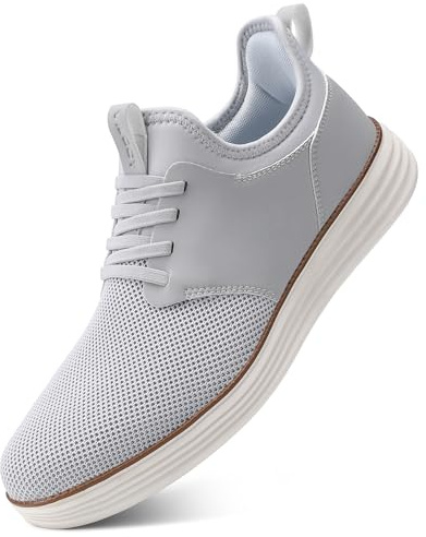 VILOCY Mens Slip On Casual Dress Shoes Hands Free Laceless Fashion Sneakers Comfortable Mesh Tennis Walking Shoes Light Grey,EU43