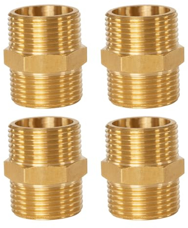 (4 Pcs) 3/4 Male to 3/4 Male BSP Thread Brass Pipe Fittings Hex Nipple Hose Connectors, G3/4 x G3/4 Thread Straight Double Nipple for Pipe Connecting Conversion Plumbing Fittings