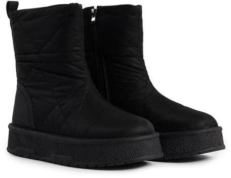 London Shoe Co Women’s Padded Winter Boots | Lightweight Zip-Up Mid Calf Snow Boots with Chunky Sole – Warm Everyday Footwear (Black, UK6.5)