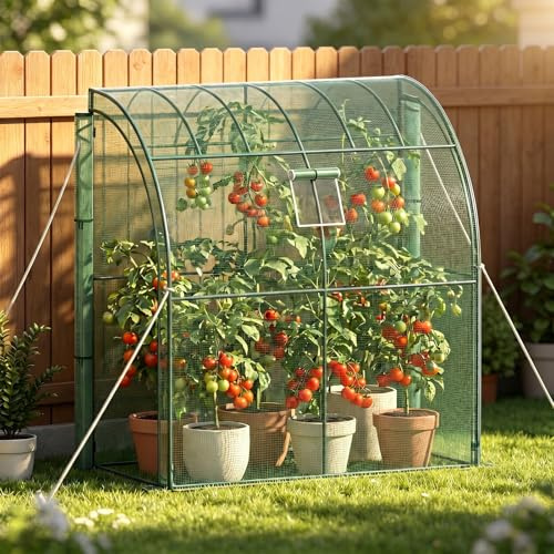 Soontrans Serra per Piante, Serra da parete con Finestre a Rete Antizanzare e Telo in Rete PE, Resistente a Vento, Pioggia e Raggi Solari, 200×100×210CM, Verde