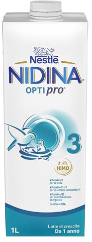 NESTLÉ NIDINA Optipro 3 Latte di Crescita Liquido per Bambini da 1 anno, 8 Brick da 1L (8L)