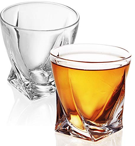 Intirilife Juego de 2xVasos de Whisky en CRISTAL CLARO 'TWISTED'- 260ml- Old Fashioned Whisky Sin Plomo en Diseño Escultura apto para lavavajillas- Vaso de Whisky para Cocktail Scotch Ginebra Ron Agua