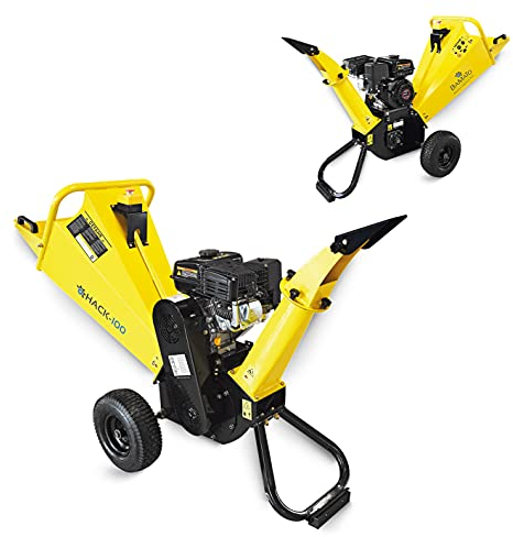 BAMATO Holzhäcksler HACK-100 | inklusive Schutzbrille und Gehörschutz | max. 100 mm Aststärke | 2400 min-1 Messerdrehzahl | 4,1 kW Motorleistung | Holzhäcksler Gartenhäcksler