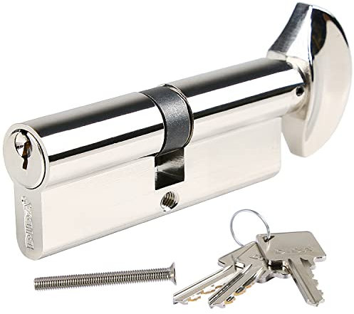 DIDA® 70mm(35T/35) Thumb Turn Euro Cylinder Lock,UPVC Barrel Lock with 3 Keys Anti-Pick,Anti-Bump,Anti-Drill,High Security,Polished Nickel Finish,Suitable for All Door Types,BS EN 1303:2005