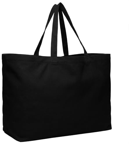 BasicList Extra Large Canvas Tote Bag - Big Reusable Grocery Shopping Heavy Duty Foldable, 01-black, XL
