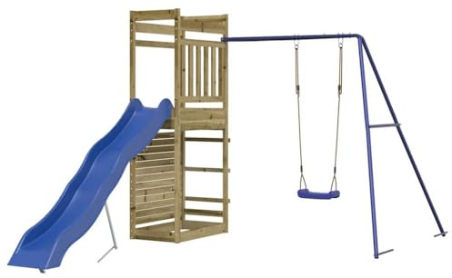 vidaXL Parque Infantil de Exterior Madera de Pino impregnada, Juego de Columpios de jardín, casa de Juegos con Columpio, Juego de Columpio y tobogán
