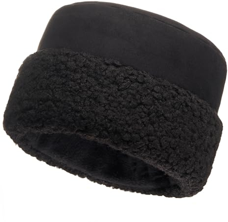 Futrzane Sherpa Mütze mit Fellrand - Wintermütze Damen - Wildleder Russen Hut (M, Schwarz - Schwarz Sherpa)