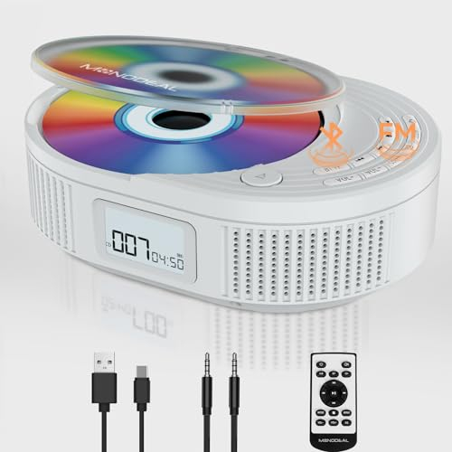 MONODEAL NEU 2024 CD Player Tragbar, Bluetooth & Radio FM 2 in 1, Wiederaufladbar Mit Lautsprecher, Discman, Unterstützung AUX/USB-Weiß