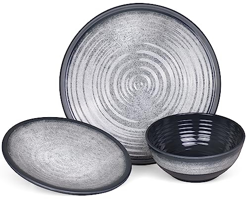 Moritz Vaisselle de camping 3 pièces pour 1 personne - Mélamine - Service de table de pique-nique - Vaisselle de camping - Design gris pierre