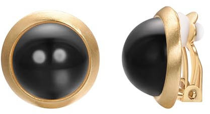 Vogem Gold Black Pearl Clip On Earrings for Women Non Pierced Ladies Gold Plated Vintage Round Pearl Ear Clips Jewellery
