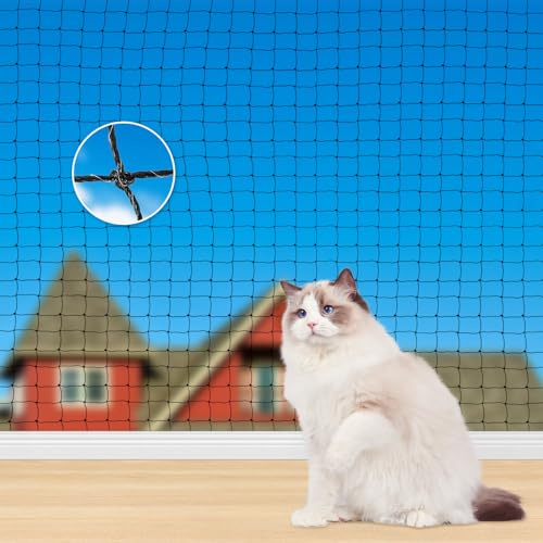 TOFFCAEA Red para Gatos para balcón, 10 x 3 m, Alambre Reforzado, con Cuerda de fijación de 28 m, Fuerte, Duradera, Resistente a los Rayos UV, Resistente a la Intemperie (Negro, 3 * 10M)