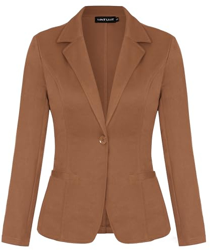 LADI TREND Veste Blazer pour Femme avec Revers Encochés à Un Bouton Élégante Coupe Ajustée à Manches Longues, M