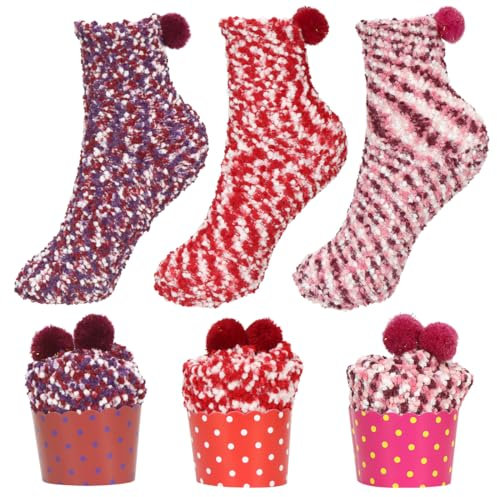 Aurasky Calzini Natalizi, 3 Paia Cupcake, Donna Divertenti, Calzettoni Invernali, Termiche per Natale Capodanno San Valentino Compleanno Regalo