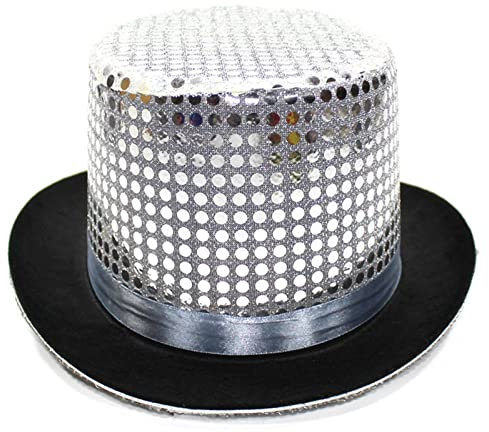 WYLZLKX Pork Pie Hut Zylinder Fedora Hut ian Zylinder Bowler Zylinder Hut ian Performed Hat, Pailletten, Silber, hat circumference 56-60cm/22.05-23.62in