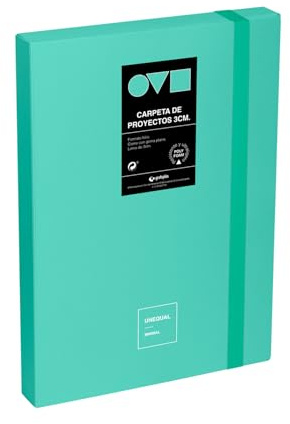 Grafoplas - Carpeta Archivadora de Proyecto, Lomo 3cm, Tamaño Folio, Tapa Rígida, PolyFoam, Resistente y Ultraligero, Color Mint, Colección Unequal Minimal, Perfecta para Documentos Escolares