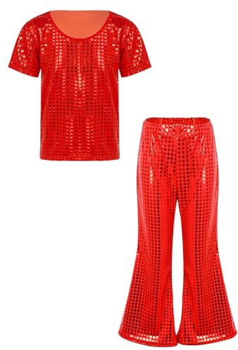 Jhaoyu Traje metálico de danza para niños y niñas, traje metálico de manga corta, pantalones de entrenamiento, gimnasia, ropa deportiva, juego de jazz hip hop