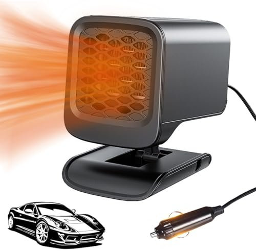 autozen Autoheizung, 2 in 1 Auto Heizlüfter 12V 200W Auto Heizung Entfroster 360° Drehbar für Auto Windschutzscheibe Schnelle Heizung, schwarz