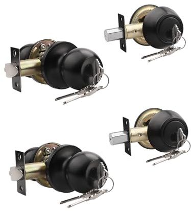 Knobonly Entry Door Knobs and Double Cylinder Deadbolt, Keyed Alike Door Handle Set with Same Keys, Combo Pack for Front Doors-Keyed on Both Side, Matte Black Finish, Contractor Pack of 2 Set
