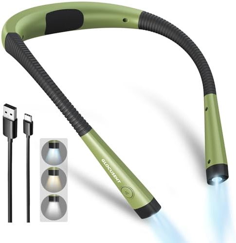 Glocusent Book Light, 3-Color & 6-Brightness Reading Light, Bendable Neck Light, 80-hr Lasting Rechargeable Book Light, Perfect Reading Lights for Books in Bed, Knitting, Repairing, Book Lovers Gifts