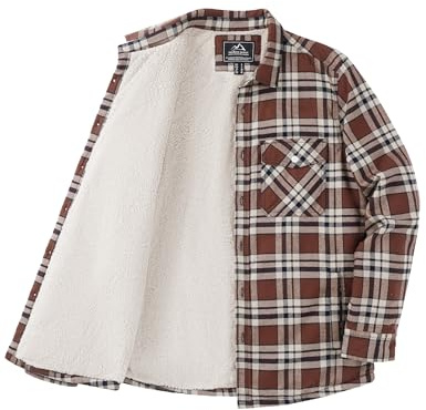 KEFITEVD flanellskjorta herr skogsarbetarskjorta herr fodrad skjortjacka, BRUN, XL