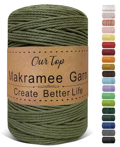 OurTop Premium makramésladd, 3 mm x 300 m flätat makramérep tvinnat sladdgarn, makramégarn, tjockt rep för vägghängningar, växthängare, gör-det-själv-hantverk, heminredning, presentförpackning