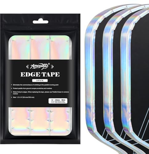Amoswiz Pickleball Edge Guard Tape, Laser Silver Pickleball Protection Tapes 3 Pcs, 30MM Width Extra Long & Thickness, No Wrinkling Edge Guard for 13MM & 16MM & 20MM Thicknesse Paddles