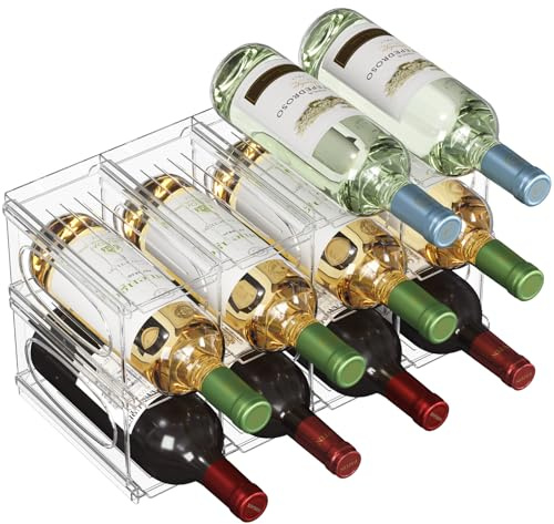 Lifewit Plastic Stackable Wine Rack for Refrigerator, Cabinet, Countertop,Wine Bottle Holder, Water Bottle Organiser for Fridge, Pantry, Clear, Hold 12 Bottles