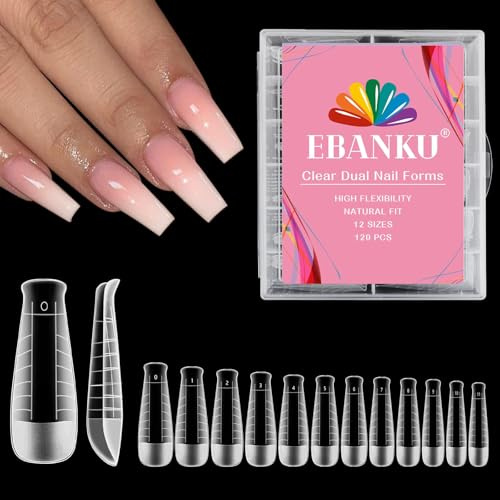 EBANKU 120 pezzi di cartine per unghie in Polygel, cartine doppie trasparenti opache a forma di T per pedicure, stampi riutilizzabili per tip per unghie in Polygel, 12 misure