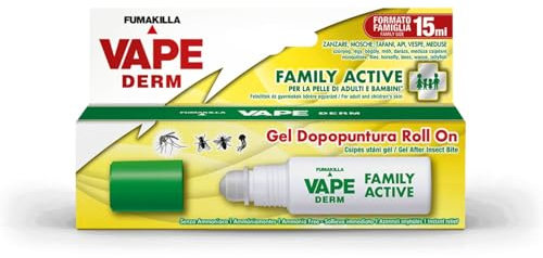 Vape Derm Family Active Gel Dopopuntura Roll On 15 ml, Sollievo Punture Insetti, Lenitivo Naturale, Senza Ammoniaca, Per Adulti e Bambini, Azione Rapida (1)
