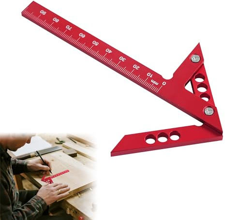 1Pc Center Scribe Gauge High Precision Aluminum Alloy Center Line Scriber 45 Degree Angle Scribing Gauge Woodworking Marking Tool Circle Center Finder Red Woodwork Measuring Tool Center Finder