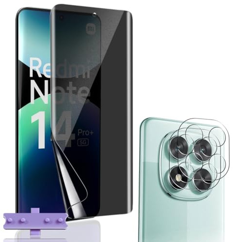 Euukzzea Privacy Pellicola Protettiva per Xiaomi Redmi Note 14 Pro 5G, 1 Pezzi TPU Hydrogel Film Protezione Schermo con 2 Pezzi Protezione Obiettivo Fotocamera, Anti Graffio, Anti-Spia