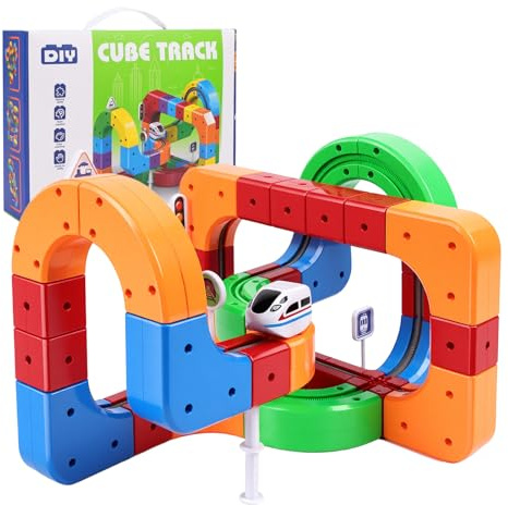 AOOSA 81 Piezas Tren Eléctrico, Incluye Tren Eléctrico Antigravedad, Señales de Tráfico Y un Diseño de Pista Incrustado en 3D, Regalos