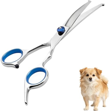 17cm-Curved Pet Grooming Scissors, Stainless Steel Dog Grooming Shears with Safety Round Tips, Pet Hair Cutting and Trimming Scissors for Dogs and Cats