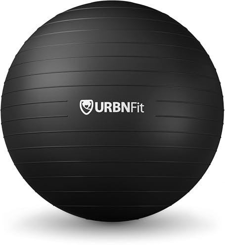 URBNFit Exercise Ball - Yoga Ball in Multiple Sizes for Yoga, Pilates, Pregnancy, Stability - Anti-Burst Swiss Balance Ball w/Quick Pump – Office Ball Chair for Home and Gym – 34 Inch - Black