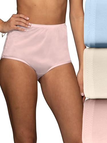 Vanity Fair Women's High Waisted Underwear, Full Coverage Ladies Panties, Perfectly Yours Briefs, Nylon - Pink/Blue/Candleglow, 6