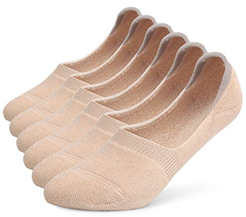leotruny Womens 6 Pairs Thick Cushion Athletic Cotton Non Slip Low Cut Falt Liner No Show Socks (Shoe Size:5-8, C05-Beige)
