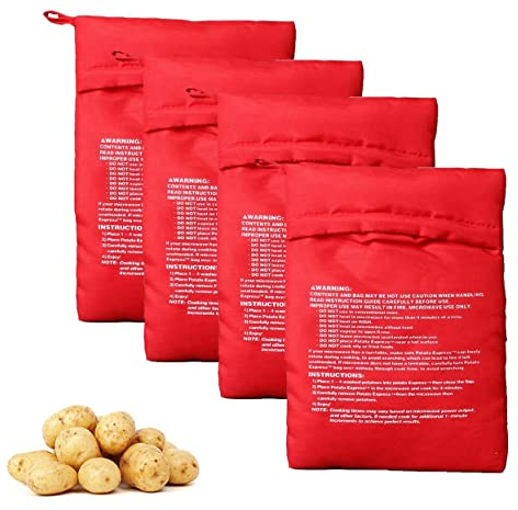 4PCS Reusable Express Microwave Potato Bag Saving Time Baking Fabric Bag Just in 4 Minutes (Red)