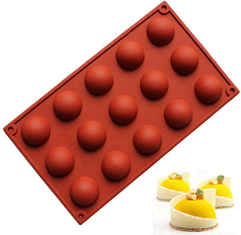 Silicone Mould Semi-Sphere,MKNZOME 15 Holes Half Round Dome Silicone Chocolate Moulds Cake Baking Mold Bakeware Mould Tray for Chocolate Cake Soap Jelly Pudding Candy Ice Cream Bombes