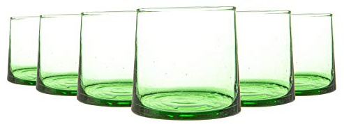Nicola Spring 6pc Merzouga Recycled Glass Tumblers - 200ml - Green Glass - Sustainable Hand-Blown Moroccan Whiskey Cups Drinkware for Juices, Cocktails, Water, Home, Bar, Eco-Friendly Gift
