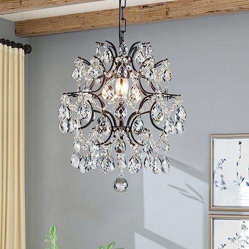 BESTIER Nero Moderno Lampadario Pendente Cristallo Raindrop Illuminazione Soffitto Lampada per Sala da pranzo Bagno Camera da letto Soggiorno 1 E27 Lampadine richieste D32cm x H40cm