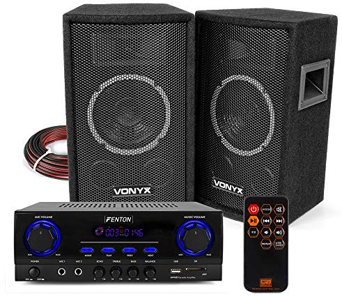 VONYX SL6 HiFi Stereo System with Speakers and Amplifier - Bluetooth Home Audio and Karaoke Set, USB MP3 Playback, 400W Multimedia Amplifier, 2x 250W Passive 6-inch Party Speakers Included
