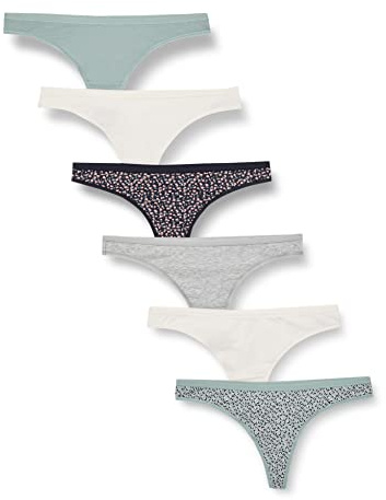 Amazon Essentials Ropa Interior Estilo Tanga de Tira en Algodón Mujer, Pack de 6, Estampado de Animales/Flores Pequeñas/Mezcla/Multicolor, 38