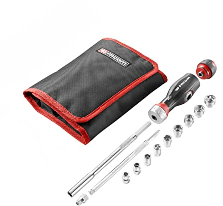 Facom Protwist 3-in-1-Schraubendreher, Multilame, Doppelratsche, mit Steckschlüssel-Zusammensetzung, 1/4-Zoll-Stecknüsse, ergonomischer Griff, 2 Materialien, 45 Zähne, hochwertig, 12-teilig –